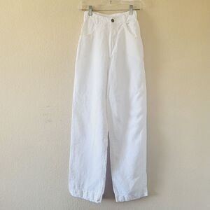 Natalie Rolt 100% Linen White Wide Leg High Rise Pants 0 Eddy Coastal Lagenlook